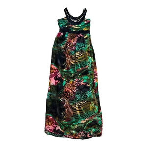 Desigual Black Animal Print Silk Blend Maxi Halter Dress L